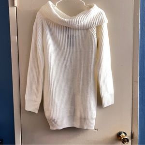 FOREVER 21 OFF SHOULDER SWEATER DRESS WHITE